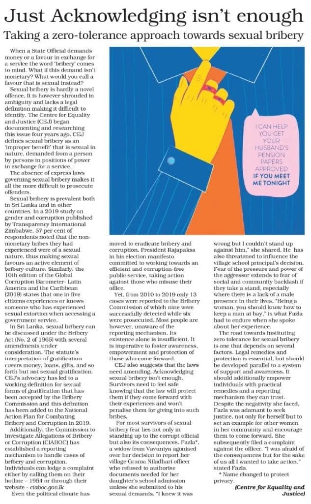 Taking a zero-tolerance approach towards sexual bribery