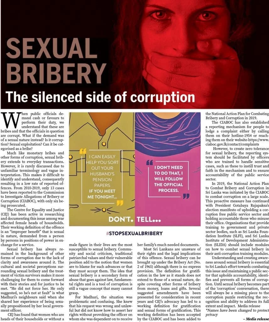 Sexual Bribery, The silenced side of corruption