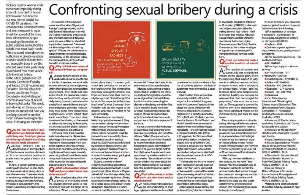 Confronting sexual bribery during a crisis