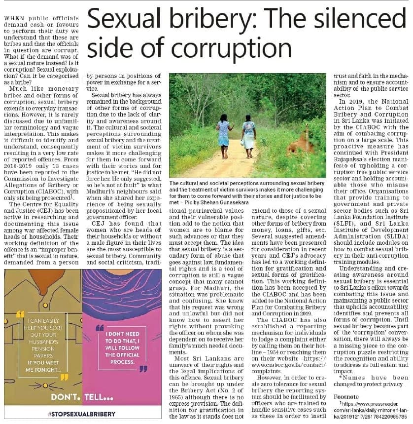 Sexual bribery: the silenced side of corruption