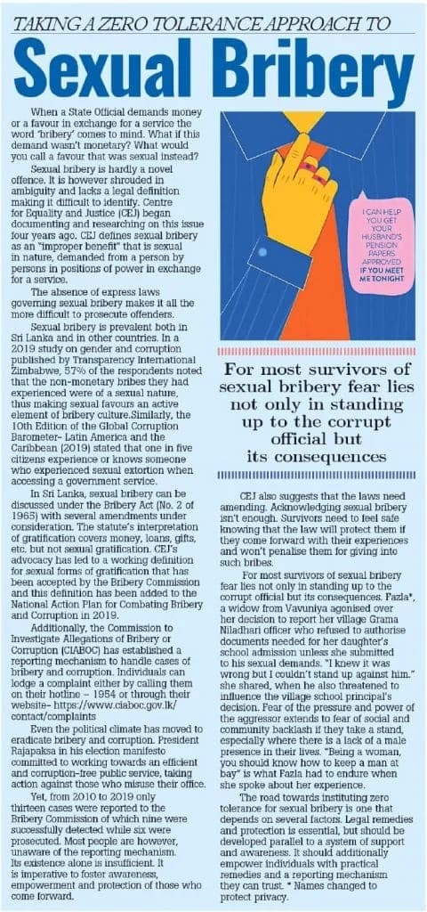 Taking a zero tolerance approach to Sexual bribery: the silenced side of corruption