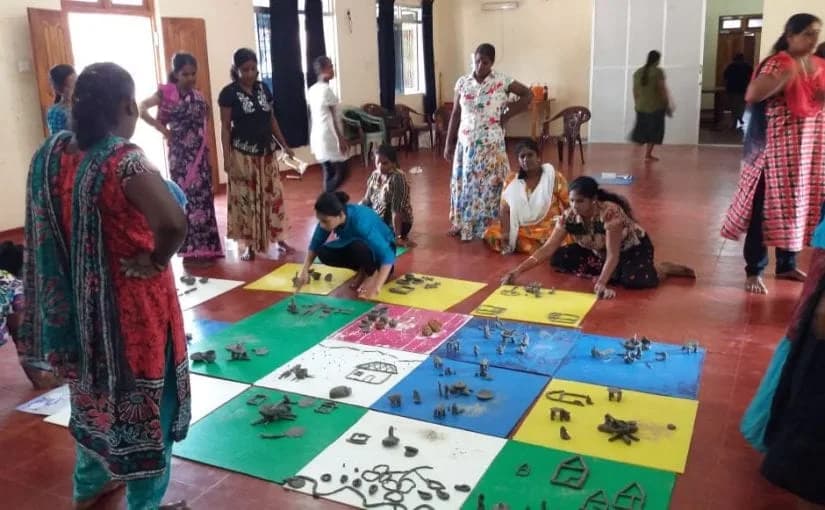 Three participatory theatre and body mapping sessions in North and East for conflict affected women